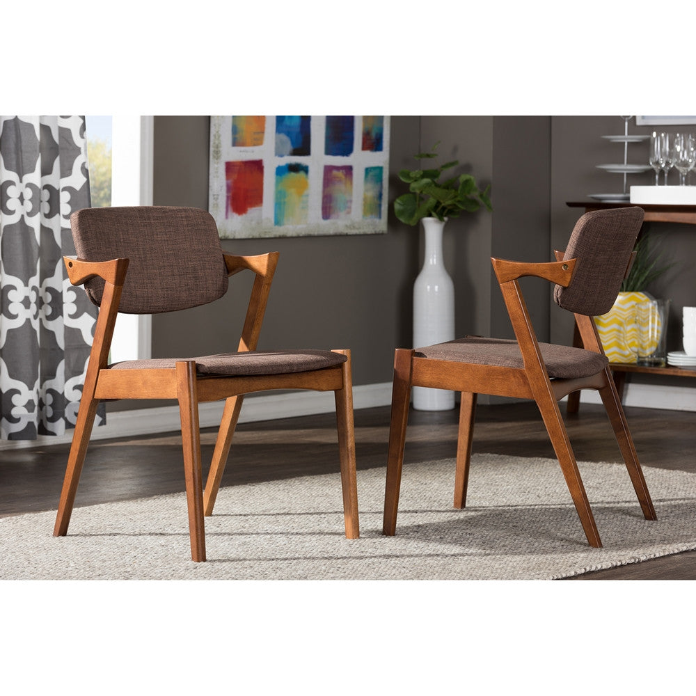 Eliza Mid-Century Dark Walnut Brown Fabric Dining Chair - living-essentials